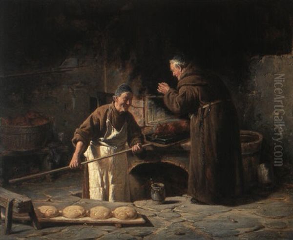 Zwei Monche Am Ofen In Der Klosterb,ckerei Oil Painting by Adolf Humborg