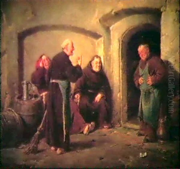 Cleaning Out The Wine Cellar Oil Painting by Adolf Humborg