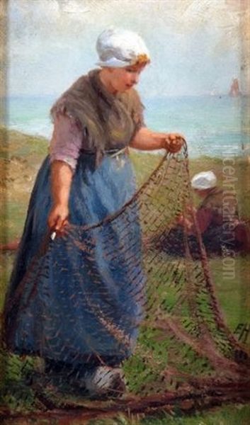 Fishergirl With Nets by Edith Hume