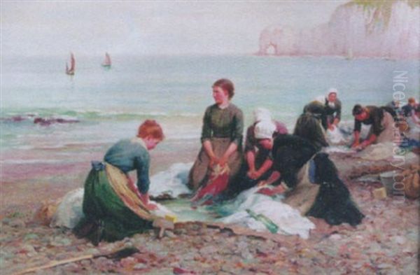 Wash Day Along The Shore Oil Painting by Edith Hume