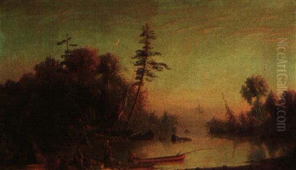 Fishing On The Muskoka River Oil Painting by Joseph Julius Humme