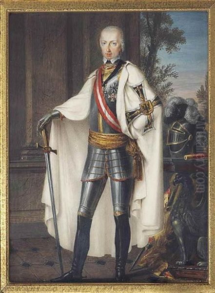 Archduke Charles Of Austria, Duke Of Teschen (1771-1847) As Grand Master Of The Order Of The Teutonic Knights, Full-length, In Armour, Wearing The Robes And Insignia Of The Order Of The Teutonic Knights And The Breast-star Of The Imperial Austrian Order O Oil Painting by Carl Hummel