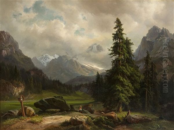 Mountain Landscape Oil Painting by Carl Maria Nicolaus Hummel