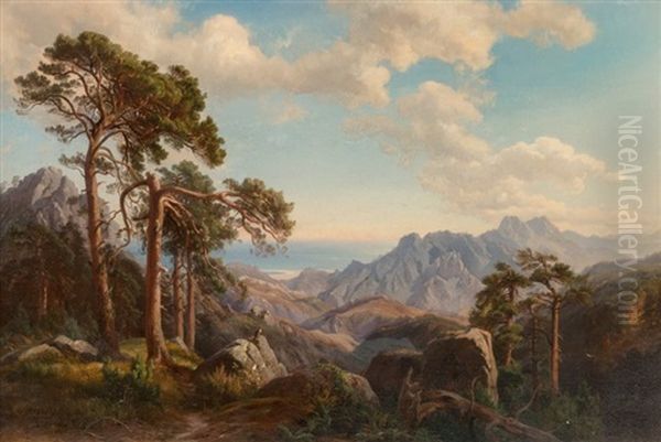 Mountainous Landscape Oil Painting by Carl Maria Nicolaus Hummel