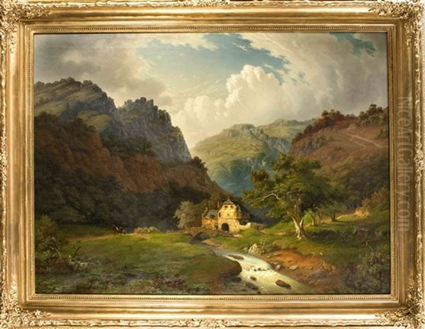 Tiroler Landschaft Mit Wassermuhle Oil Painting by Carl Maria Nicolaus Hummel