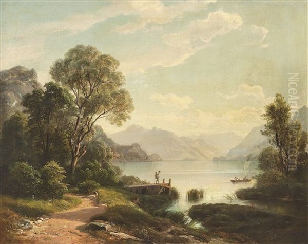 Bootsfahrt Auf Einem Bergsee Oil Painting by Carl Maria Nicolaus Hummel