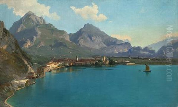 Riva Am Gardasee Oil Painting by Carl Maria Nicolaus Hummel