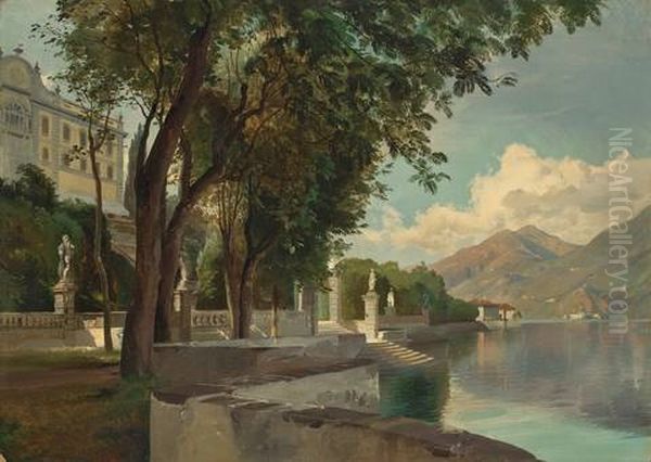 Die Villa Carlotta Am Comer See Oil Painting by Carl Maria Nicolaus Hummel