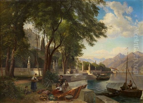 Villa Carlotta Near Lake Como Oil Painting by Carl Maria Nicolaus Hummel