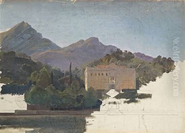 The Villa Carlotta Along Lake Como (study) Oil Painting by Carl Maria Nicolaus Hummel