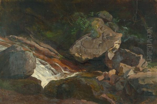 Landschaft Mit Felsen Und Einem Reisendem Wildwasserbach Oil Painting by Carl Maria Nicolaus Hummel