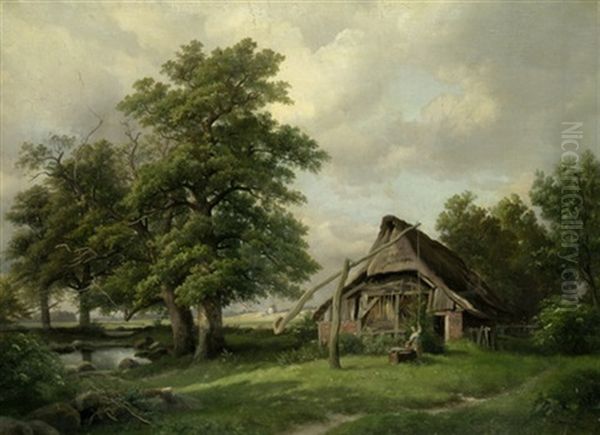 Gehoft Bei Neuenburg (oldenburg) Oil Painting by Carl Maria Nicolaus Hummel