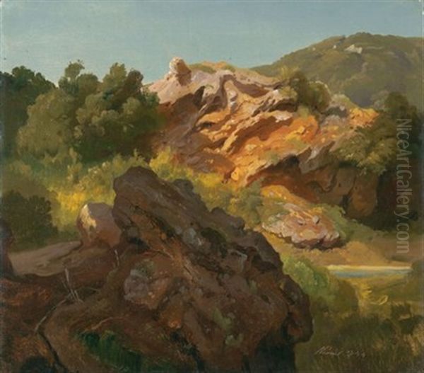 Felsenstudie Im Bergland Bei Narni In Umbrien Oil Painting by Carl Maria Nicolaus Hummel