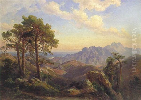 Korsische Landschaft (col Di Sorba?) Oil Painting by Carl Maria Nicolaus Hummel