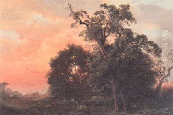 Eichenhain Im Sonnenuntergang Oil Painting by Carl Maria Nicolaus Hummel