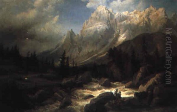 Der Monte Malcore Im Ampezzo Von St. Vito Aus Gesehen Oil Painting by Carl Maria Nicolaus Hummel