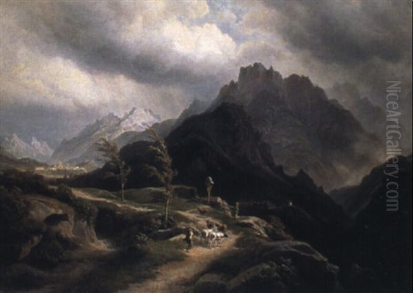 Gegend Bei Valle Di Cadre, In Der Ferne Pieve Di Cadore Oil Painting by Carl Maria Nicolaus Hummel