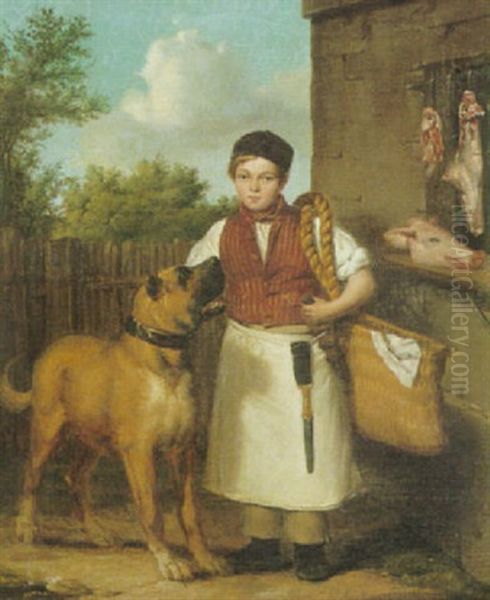 Metzgerbub Mit Dogge Oil Painting by Eugen Hummel