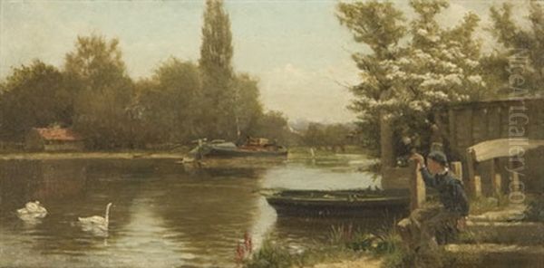 Punting Along The River Oil Painting by Edward J. Humphrey