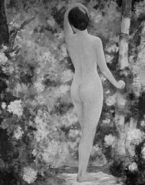 Female Nude In A Garden Oil Painting by Maud Humphrey