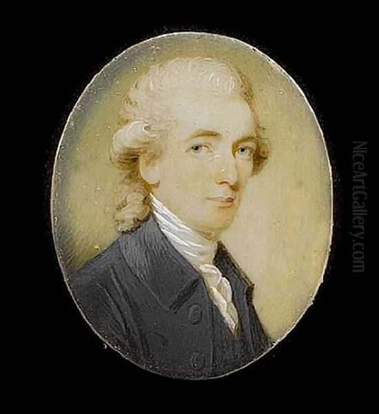 A Gentleman, Wearing Dark Grey Coat With Tied White Cravat, His Powdered Hair Worn En Queue Oil Painting by Ozias Humphry