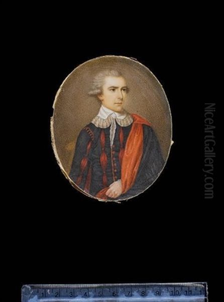 Col. Thomas William Boyce, Wearing Black Doublet Slashed To Reveal Red Lining, With Red Buttons And White Lace Falling Collar, A Black Cloak Lined With Red Over His Left Shoulder Oil Painting by Ozias Humphry