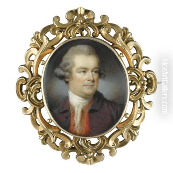 Portrait Of Richard Ottley Wearing A Plum-colored Coat, A Red Waistcoat And A White Cravat Oil Painting by Ozias Humphry