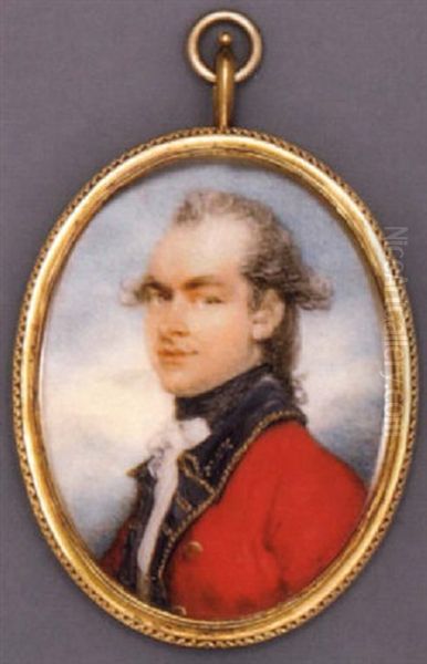 A Young Officer (of An Indian Infantry Regiment?) In Red Coat With Gold-bordered Blue Facings, White Cravat And Black Stock, Powdered Hair En Queue Oil Painting by Ozias Humphry