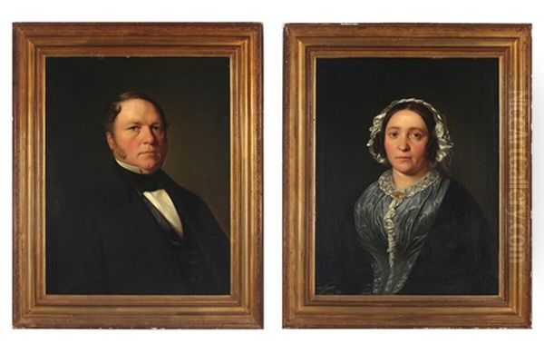 A Pair Of Portraits Depicting Nicolai Frederik Bonnesen And His Wife Oil Painting by Andreas Hunaeus