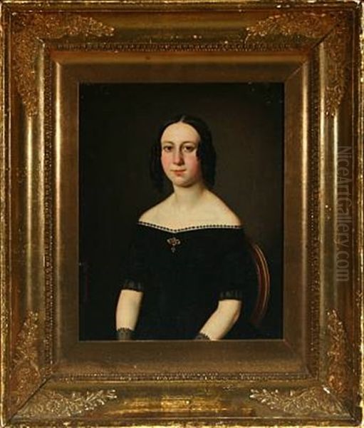 Portrait Of Mrs. Clara Weilbye, Born Amdrup, In A Black Dress Oil Painting by Andreas Hunaeus