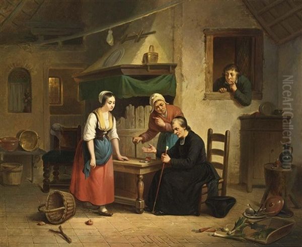 The Visit Oil Painting by Pierre Paul Alouis Hunin