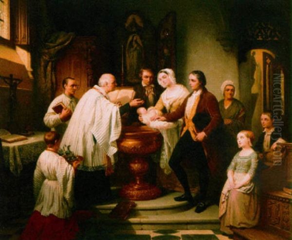 The Baptism Oil Painting by Pierre Paul Alouis Hunin