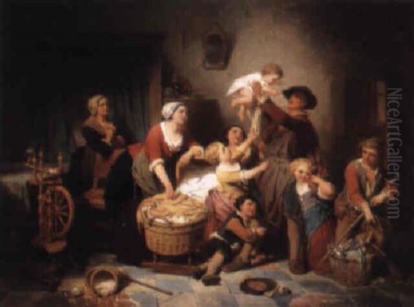 L'heureuse Famille Oil Painting by Pierre Paul Alouis Hunin