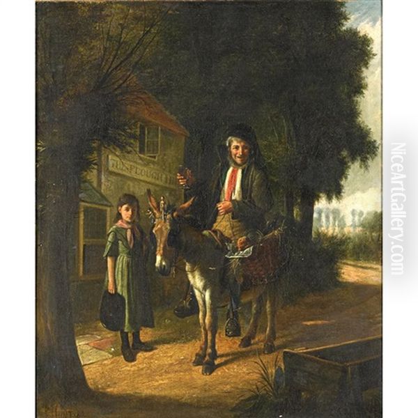 Genre Scene Of A Peddler And His Donkey Oil Painting by Charles Hunt the Younger