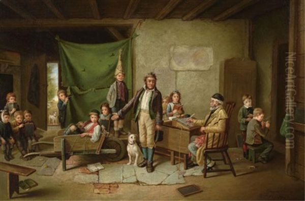 Schoolroom Interior Oil Painting by Charles Hunt the Younger