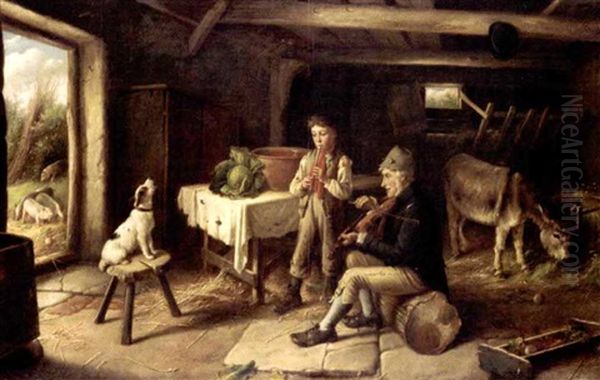 A Cottage Concert Oil Painting by Charles Hunt the Younger