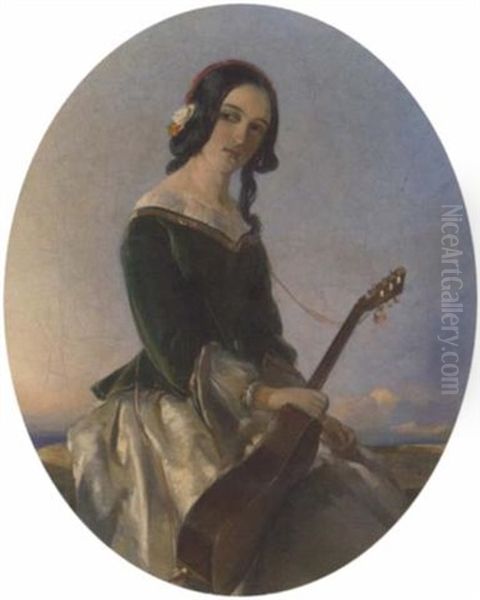 The Young Guitarist Oil Painting by Charles Hunt the Younger