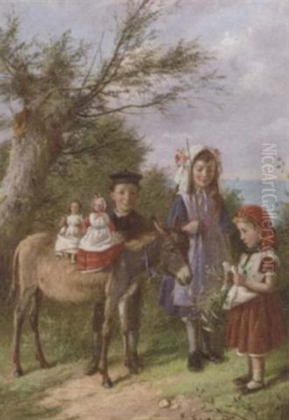 Dollies On A Donkey Oil Painting by Charles Hunt the Younger