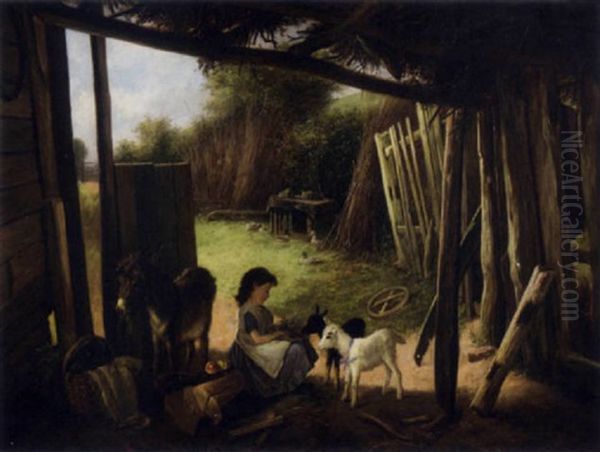 Feeding Time Oil Painting by Charles Hunt the Younger