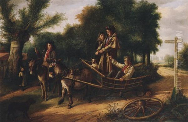 Untitled (gentleman Riding A Horse Pulled Cart) Oil Painting by Charles Hunt the Younger