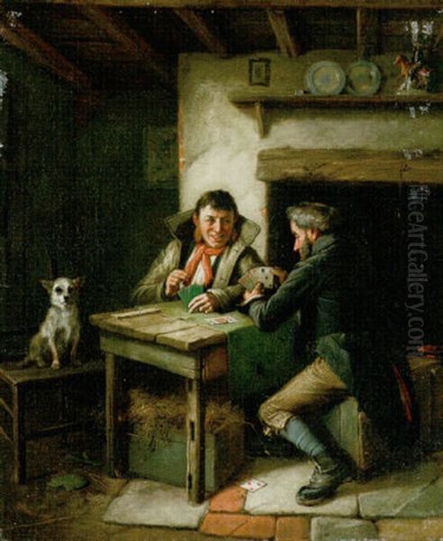 The Card Players Oil Painting by Charles Hunt the Younger