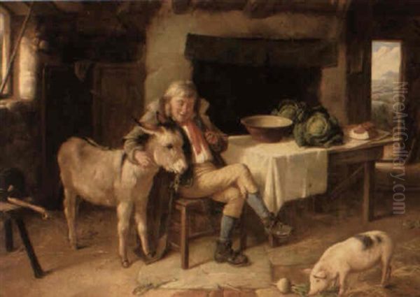 A Pat For The Donkey Oil Painting by Charles Hunt the Younger