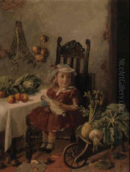 The Vegetable Barrow Oil Painting by Charles Hunt the Younger