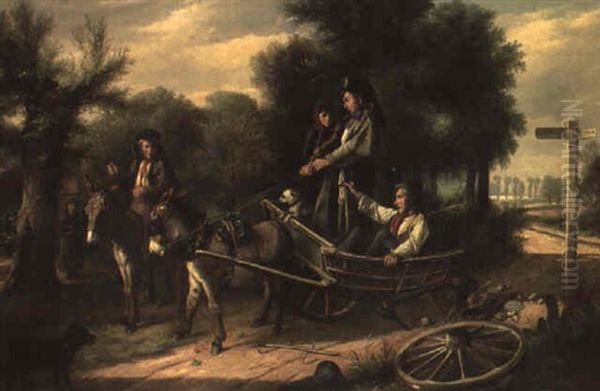 Mishap At The Crossroads Oil Painting by Charles Hunt the Younger