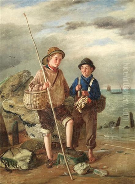 Two Fisher Boys Oil Painting by Charles Hunt