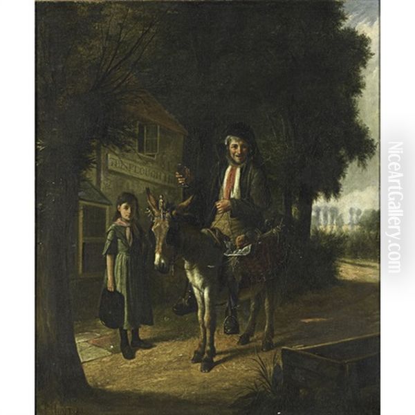 Genre Scene Of A Peddler And His Donkey Oil Painting by Charles Hunt