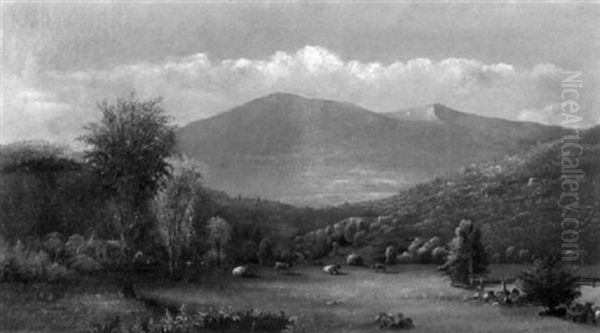 Open Landscape With Grazing Cattle Oil Painting by Charles Day Hunt