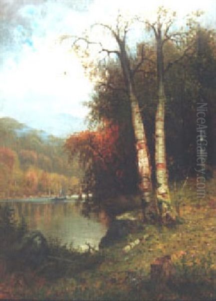 Sailboat On A River, Autumn Oil Painting by Charles Day Hunt