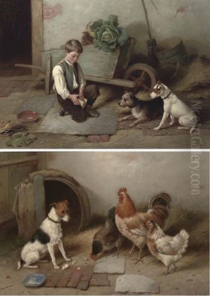 The Mouse Trap (+ Farmyard Friends; Pair) Oil Painting by Claude Hunt