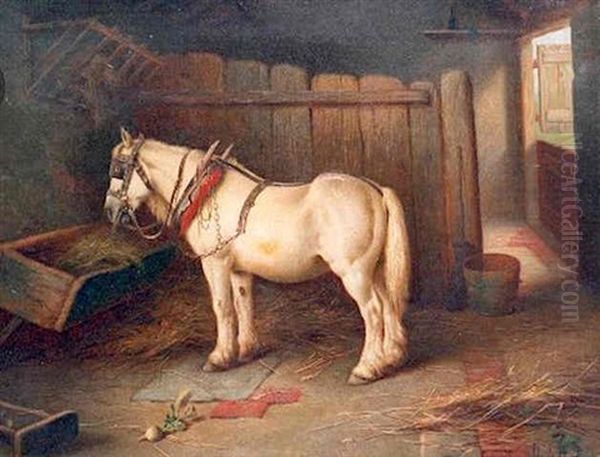 Work Horse In A Stable Oil Painting by Claude Hunt